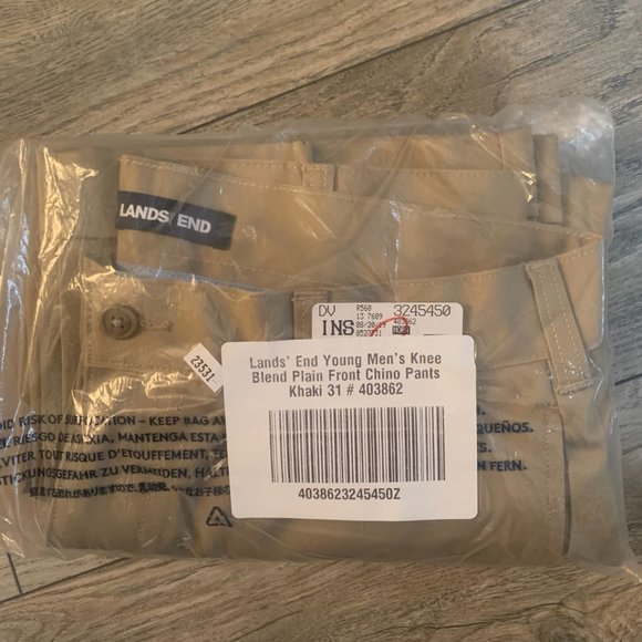 NWT LANDS' END YOUNG MEN'S KNEE BLEND PLAIN FRONT CHINO PANTS KHAKI 31 - Picture 3 of 5